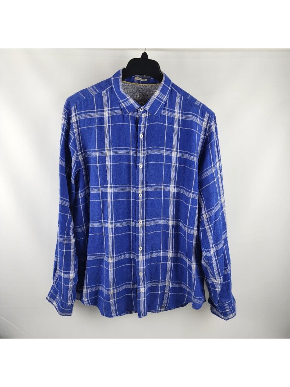 Bugatchi Dress Shirt Mens Blue Multi Linen Shaped Fit L/S Button Up